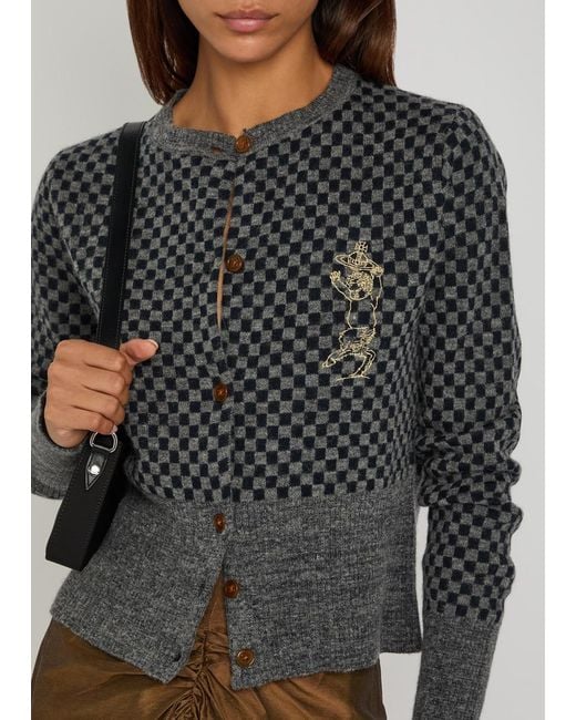 Vivienne Westwood Gray Checkmate Checked Knit Cardigan
