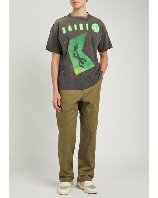 SAINT Mxxxxxx Green Files Printed Cotton T-Shirt for men