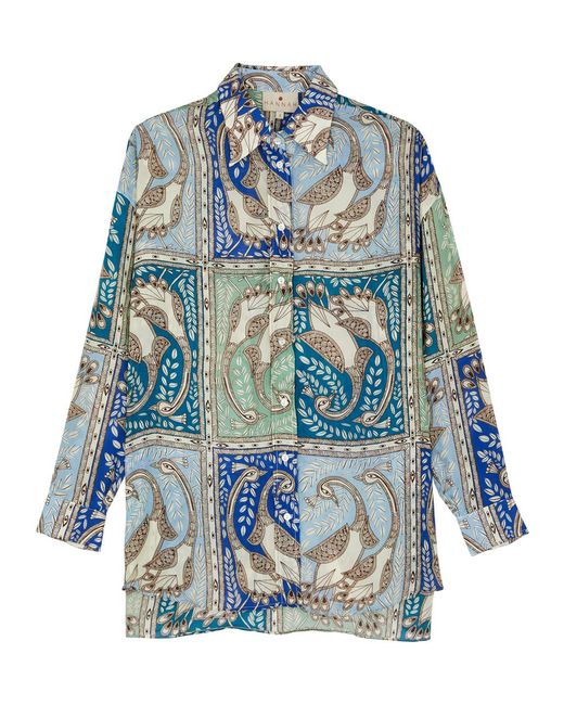 Hannah Artwear Blue Stevie Printed Silk Shirt