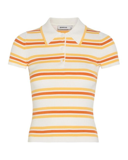 Jonathan Simkhai Yellow Luka Striped Cotton-Blend Polo Top