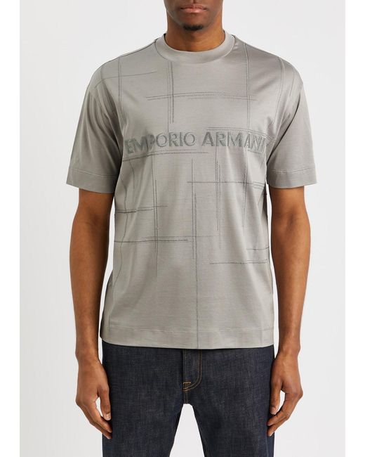 Emporio Armani Gray Logo-embroidered Jersey T-shirt for men