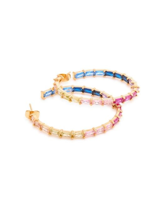 Crystal Haze Jewelry Multicolor Baguette Chakra 18Kt-Plated Hoop Earrings