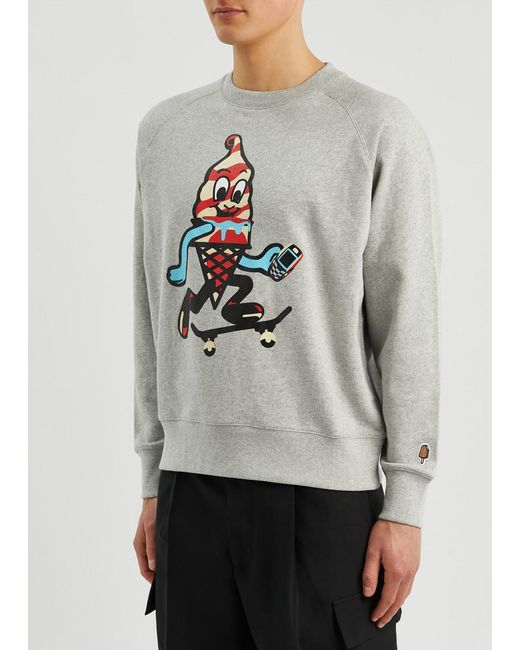 ICECREAM Gray Skate Cone Printed Cotton Sweatshirt for men