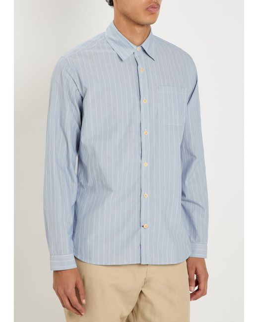 Oliver Spencer Blue Striped Cotton Shirt for men