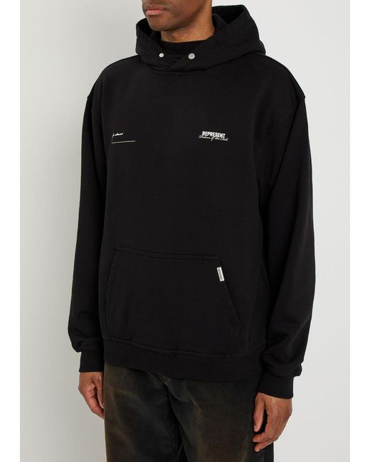 Represent Black Patron Of The Club Logo Hooded Cotton Sweatshirt for men