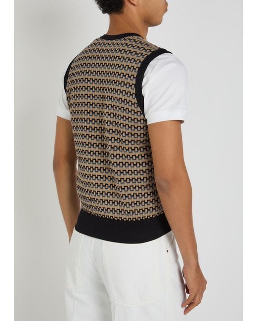 Lemaire Gray Patterned V-Neck Cotton-Knit Vest for men