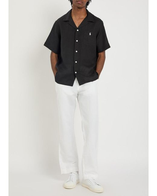 Polo Ralph Lauren Black Logo-Embroidered Linen Shirt for men