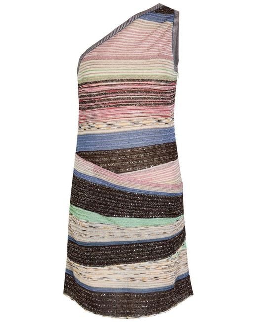 Missoni Gray Striped Ruched Metallic-Knit Mini Dress