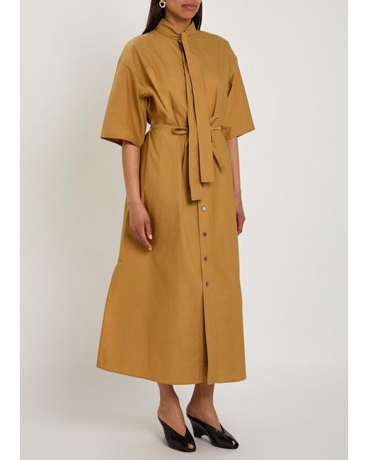 Lemaire Brown Reversible Belted Cotton And Silk-Blend Midi Dress