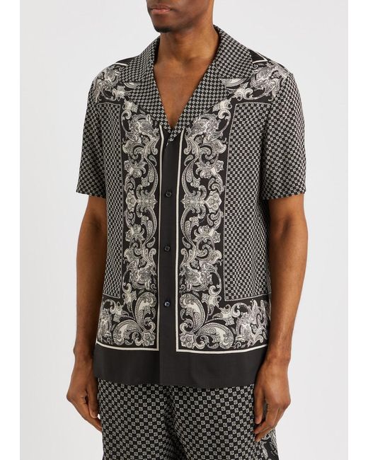 Balmain Black Printed Viscose Shirt for men