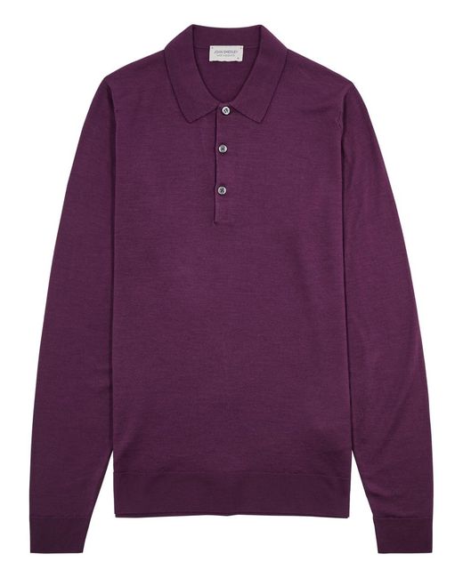 John Smedley Purple Belper Wool Polo Shirt for men