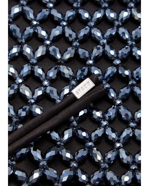 Staud Blue Karla Leather And Crystal-Bead Top Handle Bag