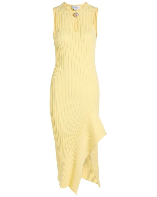Stella McCartney Yellow Ribbed Cotton Midi Dress
