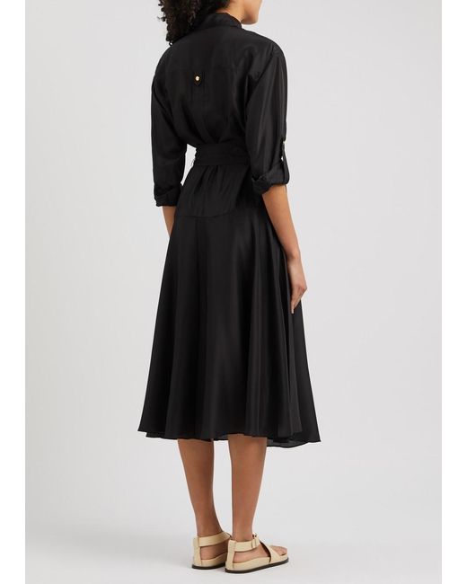Veronica Beard Black Camille Silk-Satin Midi Shirt Dress
