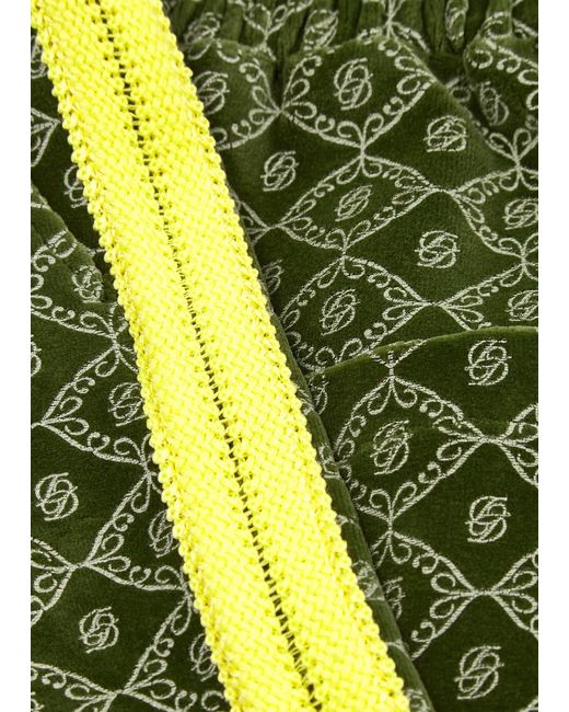 Drole de Monsieur Green Logo-Monogrammed Velvet Shorts for men