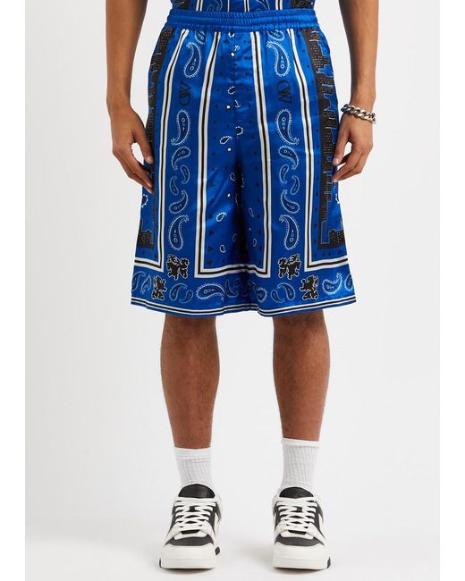 Off-White c/o Virgil Abloh Blue Printed Satin Shorts for men