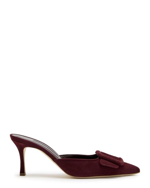 Manolo Blahnik Brown Maysale 70 Suede Mules