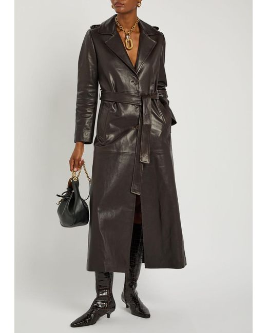 Nour Hammour Black Scarlett Belted Leather Trench Coat