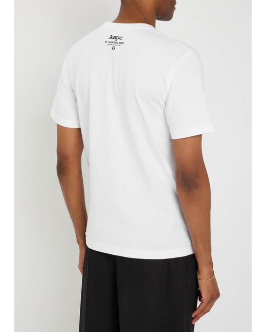 Aape White Moonface Universe Printed Cotton T-Shirt for men