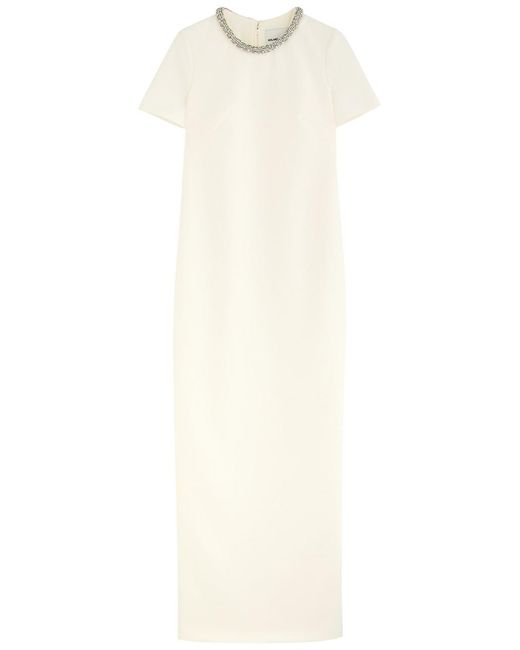 Roland Mouret White Crystal-Embellished Crepe Maxi Dress