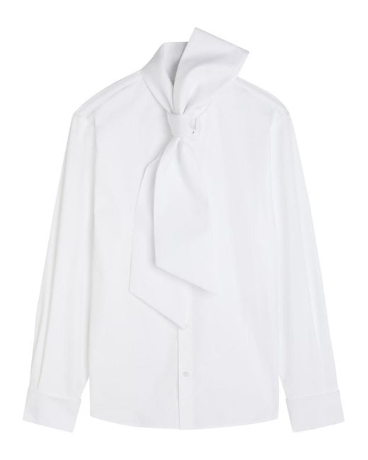 Saint Laurent White Scarf-Effect Cotton-Poplin Shirt