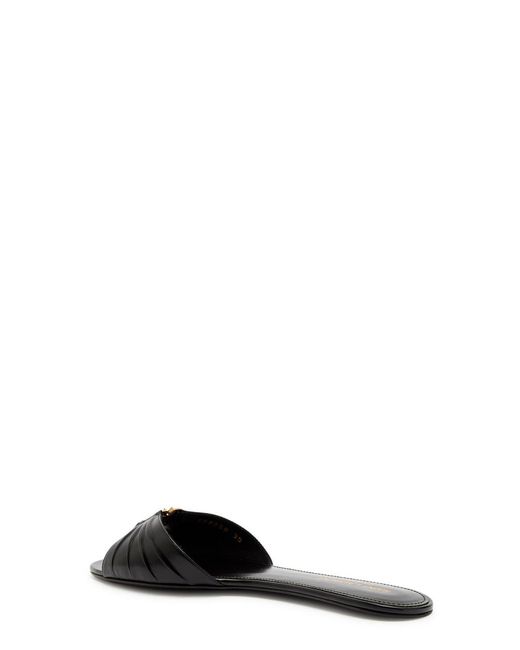 Saint Laurent Black Babylone Pleated Leather Sandals