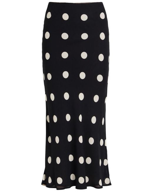 Reformation Black Layla Polka Dot Georgette Midi Skirt