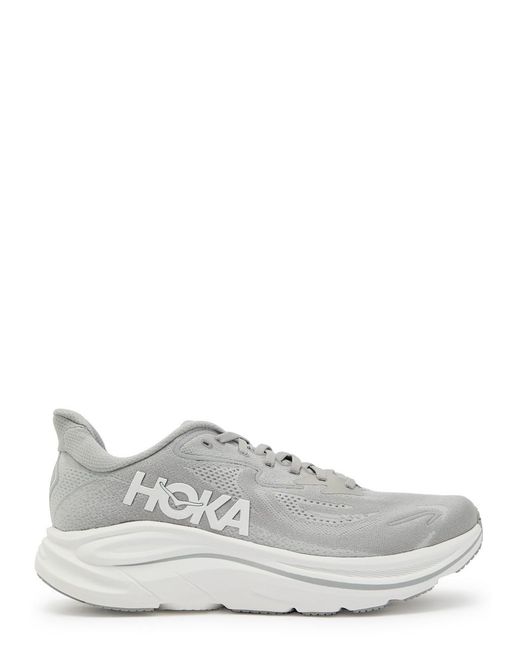 Hoka One One White Clifton 10 Mesh-Knit Sneakers