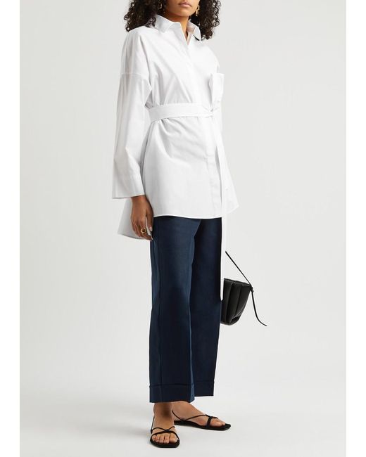 Max Mara White Max Mara Belted Cotton-Poplin Shirt