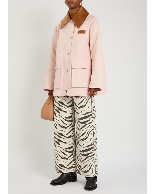 Ganni Pink Corduroy-Collar Twill Jacket