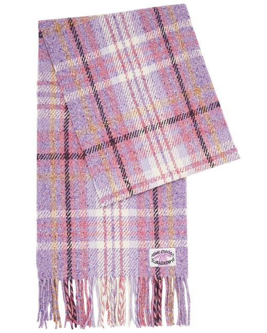 Acne Purple Volano Checked Wool-blend Scarf