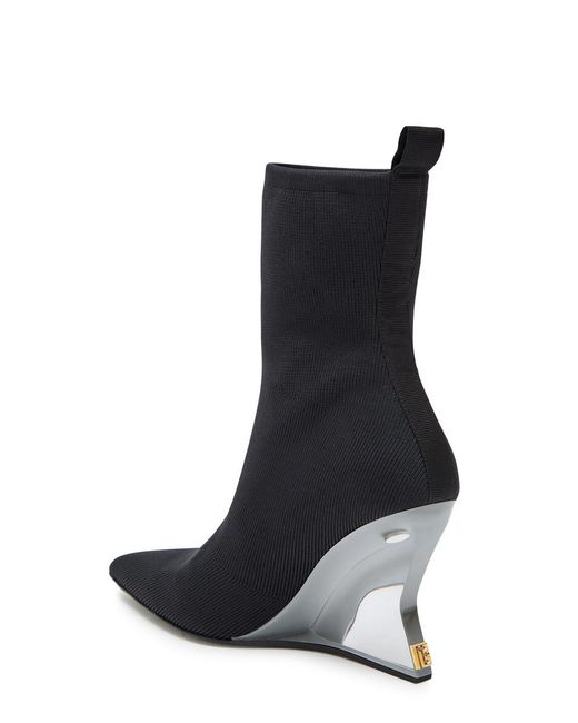 Balmain Black 95 Ribbed Stretch-Knit Wedge Ankle Boots