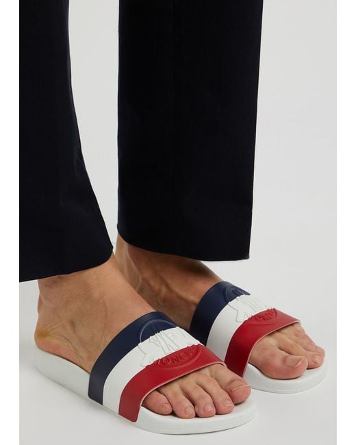 Moncler White Rubber Slides 'Basile' for men