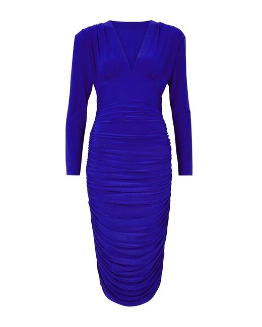 Norma Kamali Blue Ruched Stretch-jersey Midi Dress