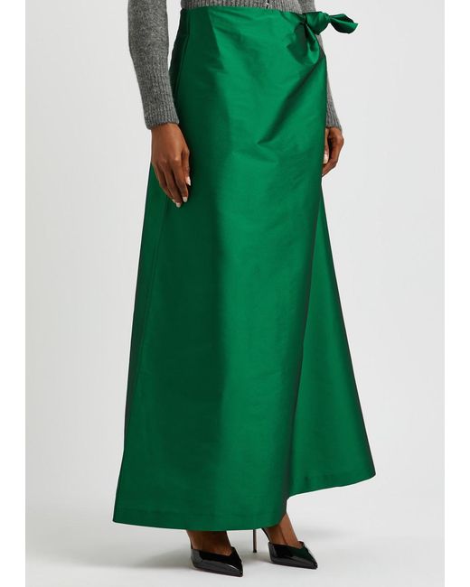 Green maxi skirt taffeta cheap