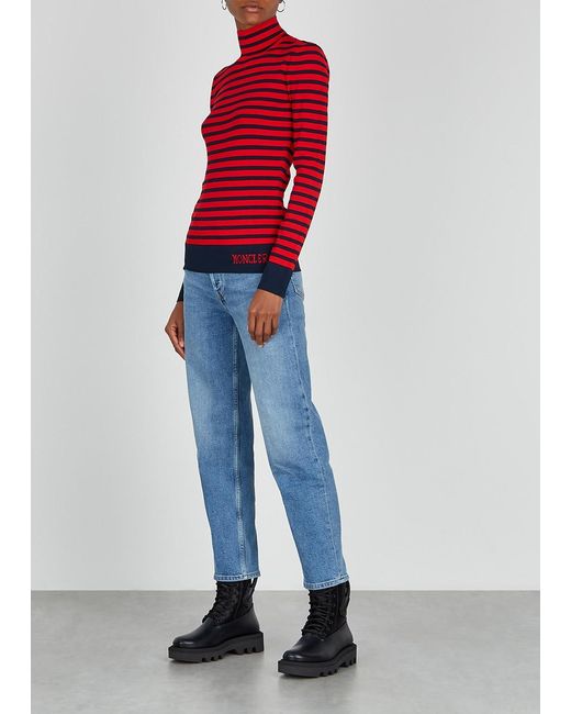 Moncler Red Lupetto Striped Stretch-Knit Top