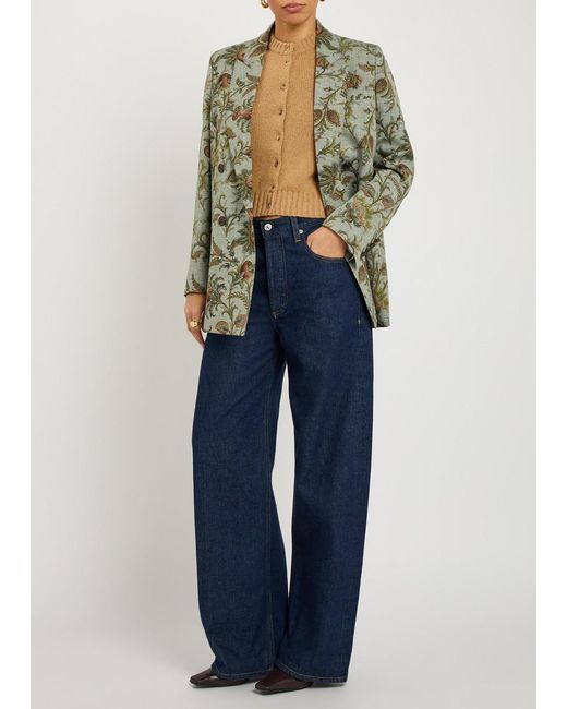 Etro Green Patterned Double-Breasted Woven Blazer