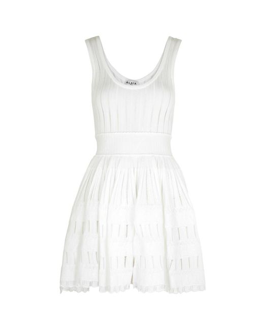 Alaïa White Alaïa Fluid Knitted Mini Dress
