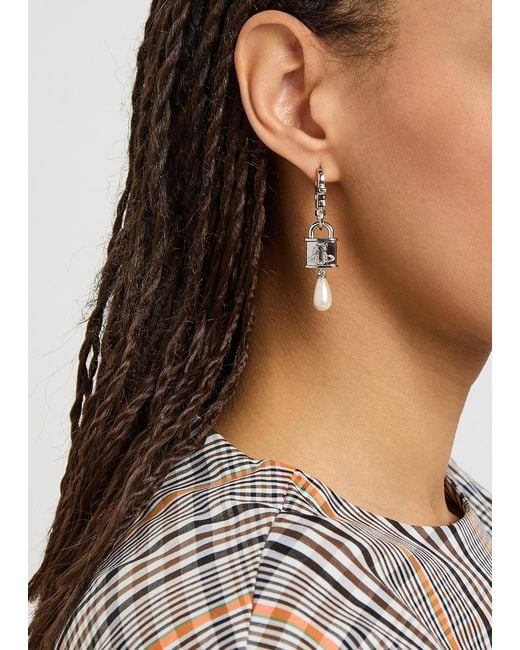 Vivienne Westwood White Celestia Small Padlock Drop Earrings