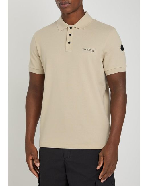 Moncler Natural Logo-Print Cotton Polo Shirt for men