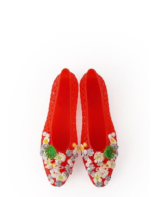 HEAVENLY JELLY Red Flower-Embellished Jelly Ballet Flats