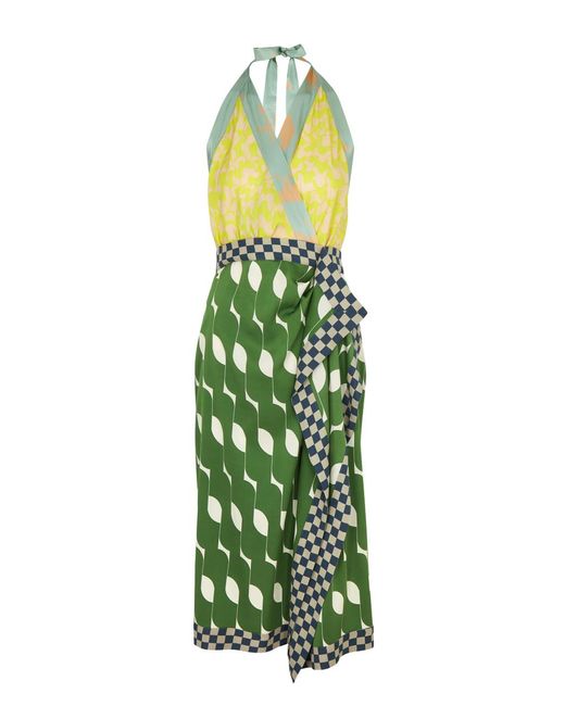 Dries Van Noten Green Dole Printed Silk-Blend Midi Dress