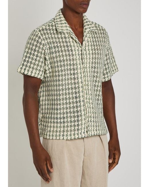 Percival Green Checked Textured-Knit Cotton-Blend Shirt for men