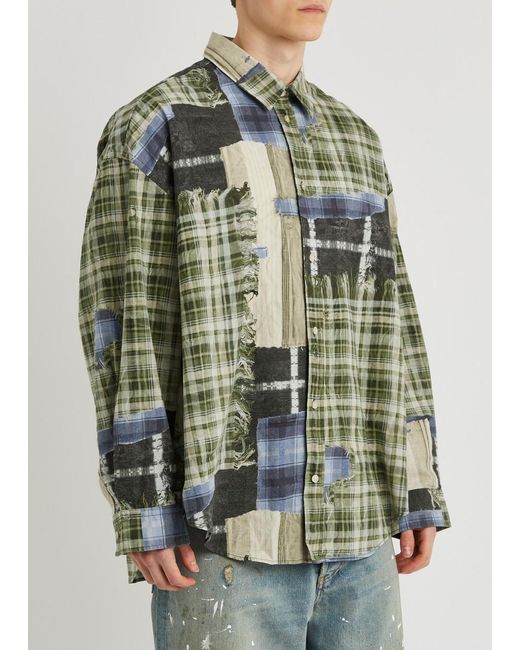 Acne Green Patchwork Printed Cotton Shirt for men