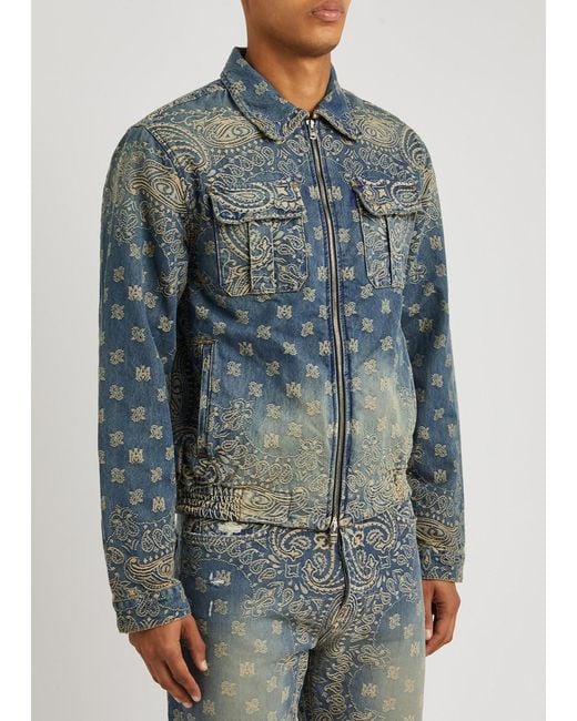 Amiri Blue Bandana-jacquard Denim Jacket for men
