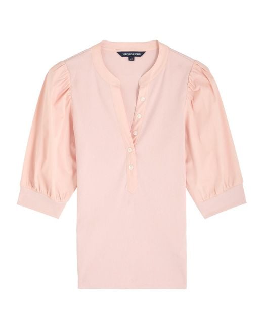 Veronica Beard Pink Coralee Ribbed Stretch-Cotton Top