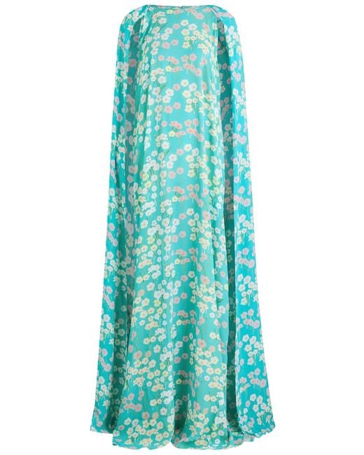 BERNADETTE Blue Minnie Draped Chiffon Print Gown