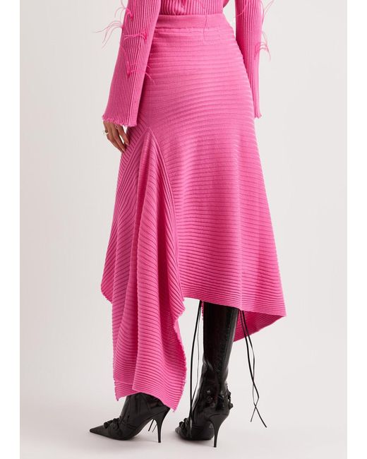 Marques'Almeida Pink Asymmetric Ribbed Wool Midi Skirt