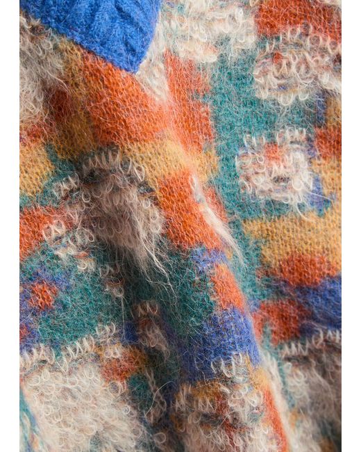 Mother Blue The Crop Varsity Printed Alpaca And Wool-Blend Jumper