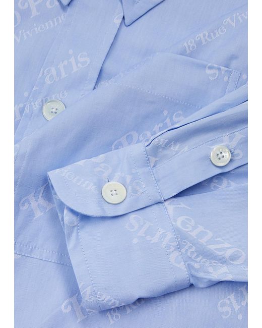 KENZO Blue Verdy Logo-jacquard Cotton Shirt for men